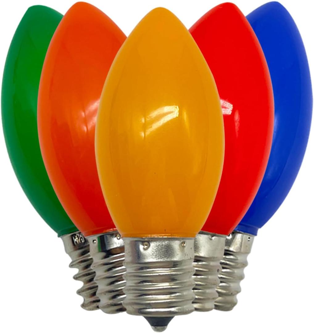 25 Pack C9 Multicolor LED Replacement Christmas Light Bulbs, E17 Base Led Bulb Outdoor Christmas Lights, Waterproof Commercial Grade Holiday Decoration Replacement Bulbs (Five Colors)