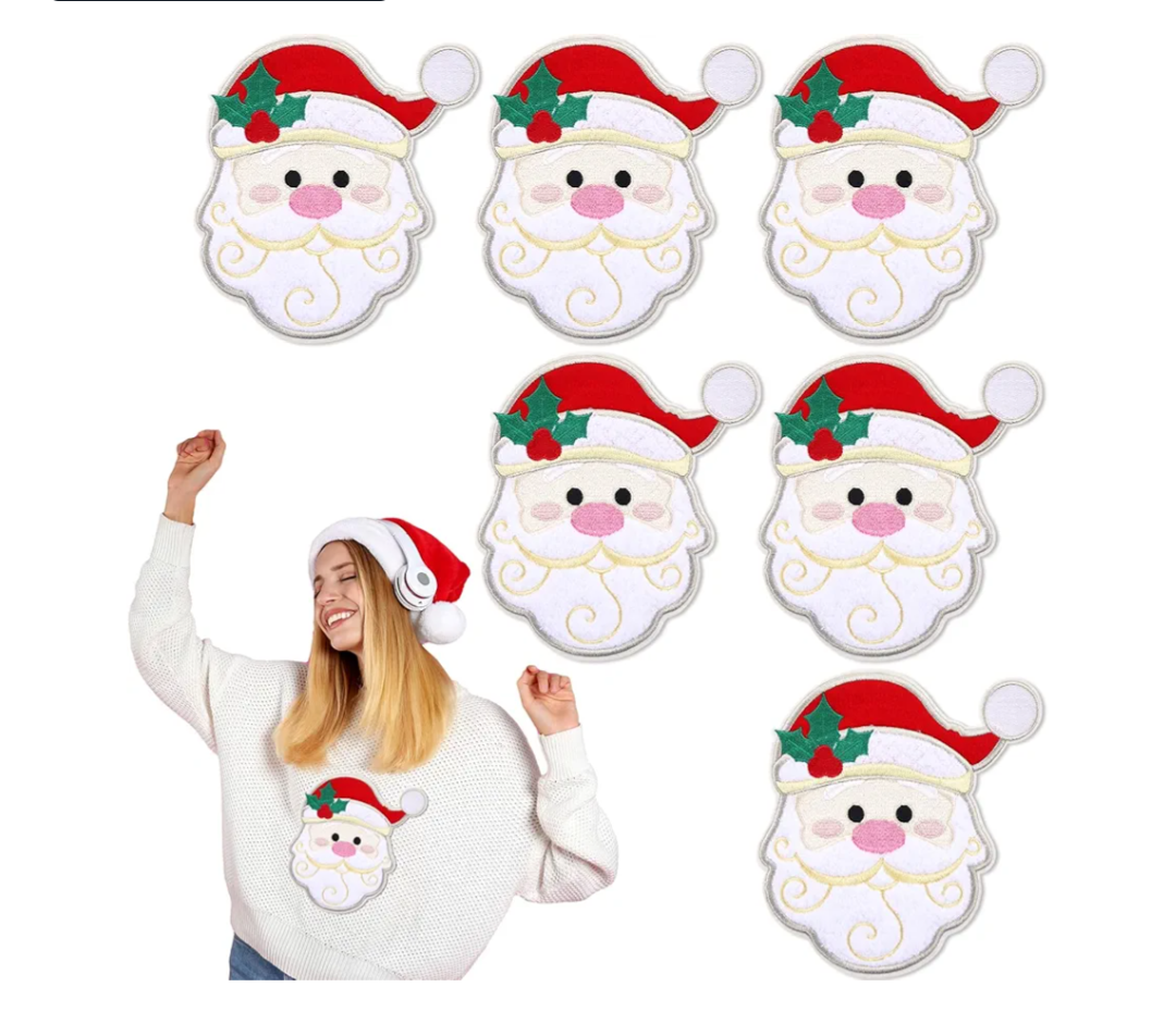6 Pcs 7'' Large Size Christmas Iron-on Patch Santa Claus Iron on Patches Appliques Embroidery Patches Bulk Craft Clothes Jeans Hat Sweater Jacket Bag Accessories DIY