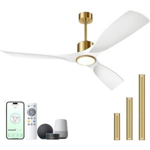 Ceiling Fans with Lights, Outdoor Ceiling Fans with Lights and Remote Control, 52 inch Modern Smart White and Gold Ceiling Fan, Outdoor Ceiling Fans for Patios 3 Blade Bedroom FarmhouseWhite