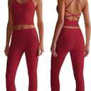 ABOCIW Workout Sets for Women 2 Piece Backless Strappy Padded Tank Tops High Waist Leggings Gym Sets Active Wear Yoga Pilates Outfits Cherry Red Medium