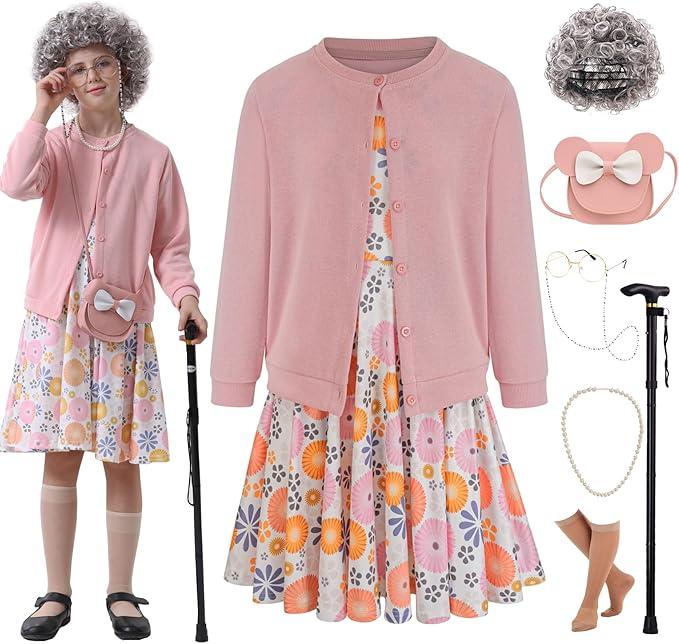 Girls 100th Day of School Little Old Lady Halloween Costume size 6Y