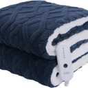 Electric Heated Throw Blanket, 50"x60" Extra-Thick and Warm Heating Blanket with 4 Hour Auto Off & 5 Heating Levels, 3D Pattern Design and Overheating Protection, Navy Blue (50" x 60")