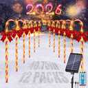40in Christmas Solar Candy Cane Pathway Lights, 12Pcs 120 LED Solar Outdoor Christmas Decorations with Red Bow Waterproof, 8 Modes Timer Remote Walkway Garden Light for Xmas Yard Lawn Patio Decor