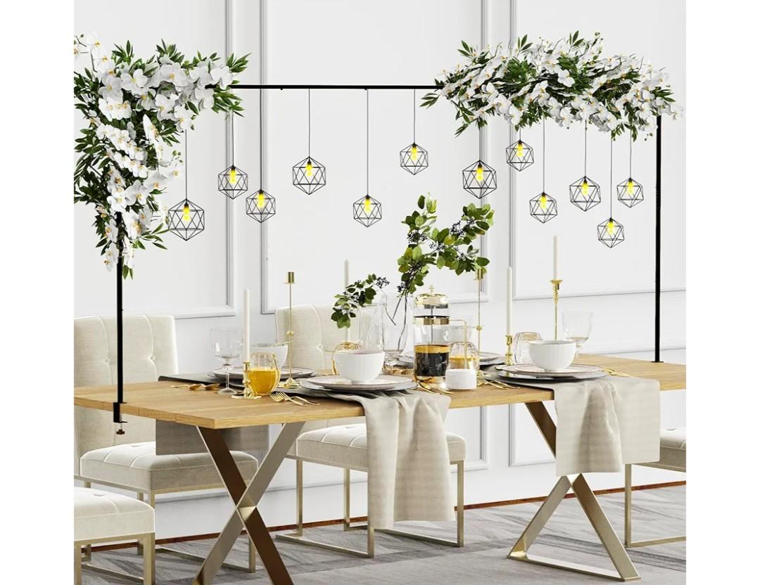 Putros Over The Table Rod Stand with Clamps Black 13"-42'' Tall 29"-98" Length Adjustable Metal Table Arch Hanging Rod Stand for Party Wedding Anniversary Christmas Decoration