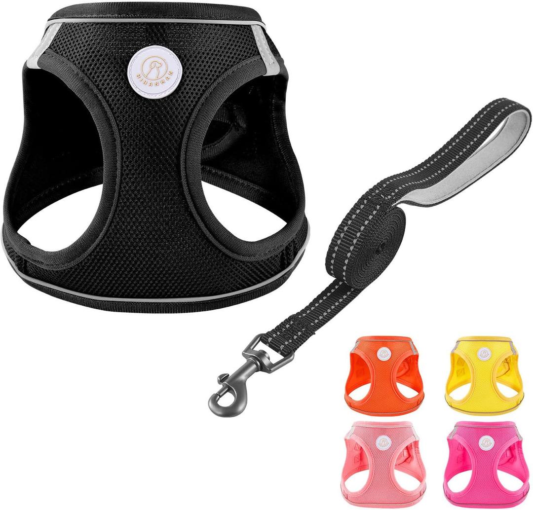 Soft Mesh Dog Harness and Leash Set, No Pull Puppy Harness and Leash Set, Reflective Step in Harness for Small Medium Dogs, Easy Walk Escape Proof Vest Harnesses (Black, M)