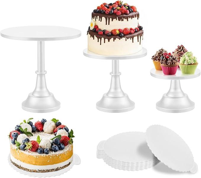 Vorriop 3 Set White Cake Stand，Display Plate Dessert Cupcake Pastry Candy for Party，Elegant Round Cylinder Columns tables for Weddings Cake Stands，Birthday Party
