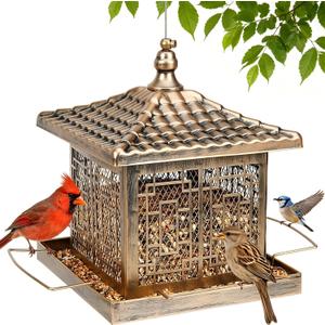 Metal Bird Feeder for Outdoors, 8.6LB Large Capacity Wild Bird Feeders Hanging for Outside, Rustproof Weatherproof with 4 Perches, Attract Cardinals Bluebirds Finches Chickadees Garden Decor