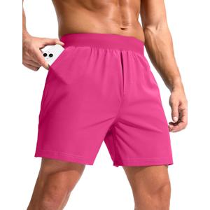 Soothfeel Men's Running Shorts with Zipper Pockets 5 Inch Quick Dry Sports Tennis Shorts Gym Workout Athletic Shorts for Men (Pink, XXL)