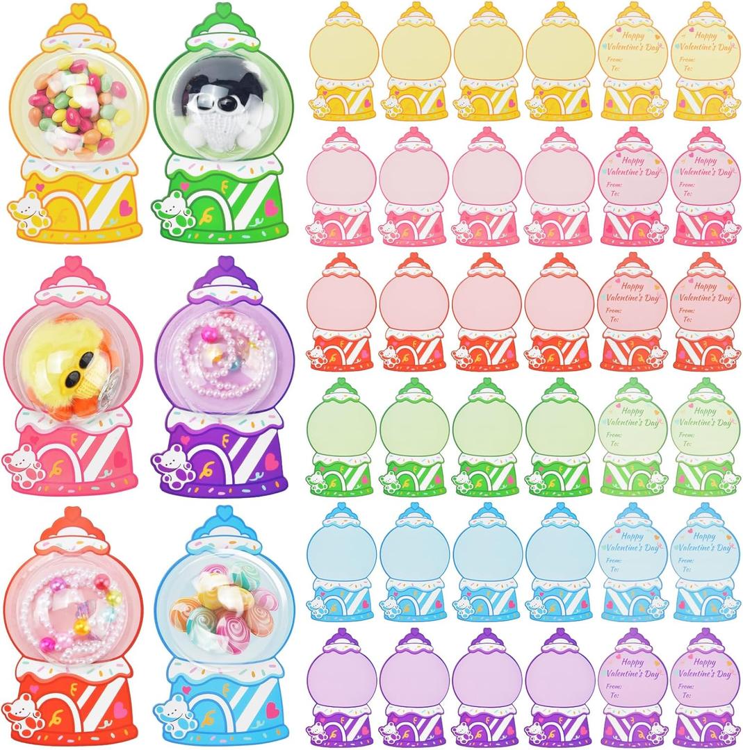 36 Pack Gumball Machine Valentines Day Cards with Clear Plastic Dome Candy Holders DIY Valentines Exchange Gift for School Classroom Party Supplies (Candy Not Included)