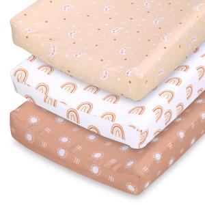 The Peanutshell Baby Girl or Boy Changing Pad Covers Set of 3 - Ultra Soft Pad Cover - Fits Standard Changing Table Pads, Durable, Machine Washable Sheets - Boho Rainbow