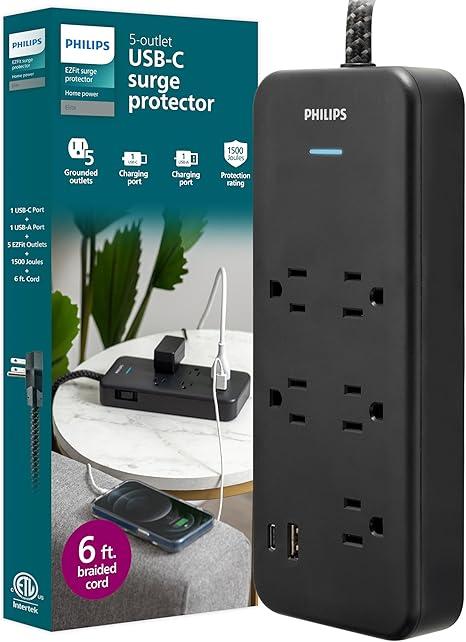Phillips Surge Protector 5 Outlet 2 USB M