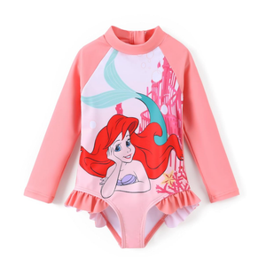 5-6 year old Disney Princess Frozen Elsa Minnie Stitch One Piece Swimsuit Rashguard Bathing Suit UPF 50+Toddler Girl Long Sleeve Swimwear