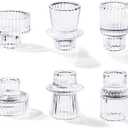 Candlestick Holders Set of 6, Ribbed Glass Taper Candle Holders, Reversible Clear Tealight & Candle Stick Candle Holder Vintage Crystal Tealight Candle Holder for Wedding Dinner Party (Medium)