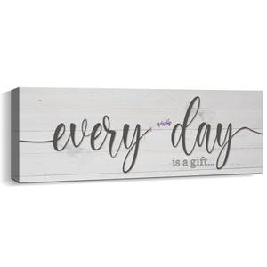 Every Day is a Gift Signs Wall Decor Inspirational Quotes Wall Plaques Family Home Framed Wall Art Vintage Farmhouse Canvas Prints Artwork for Bedroom Living Room Entryway Home Decoration 6x17 inch