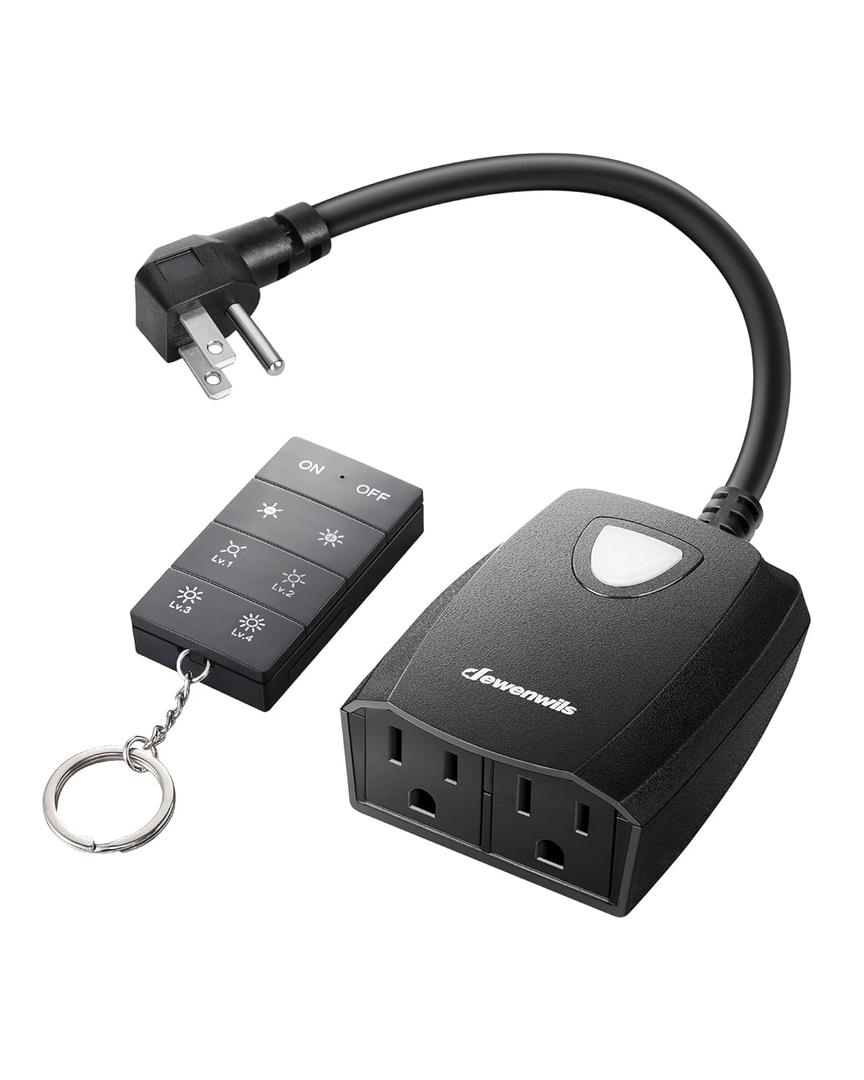 DEWENWILS Outdoor Dimmer for String Lights, 125V, 100FT Remote Control Range, Waterproof Plug- in Dimmer for Dimmable LED/Tungsten Bulbs