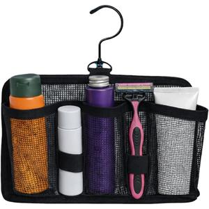Hangable Mesh Shower Caddy Travel Organizer with Swivel Hook  Large Capacity 3-Compartment Toiletry Bag with Elastic Bands, Polyester Webbing & PVC, Portable Dorm Gym Bathroom Organizer (Black)