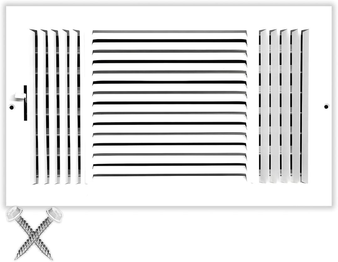 HVAC Premium 16'' X 8'' 3-Way AIR Supply Grille - Vent Cover & Diffuser - Flat Stamped Face - White [Outer Dimensions: 17.75''w X 9.75''h]