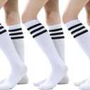 TOCONFFON Youth Soccer Socks Kids Boys Girls Baseball Outfit Knee High Softball Long Socks for Football Volleyball Athletic (White)