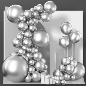 PartyWoo Silver Balloons 100 pcs Different Sizes of 36 18 12 10 5 Inch Silver Balloon Arch Kit Garland for Birthday Graduation Bachelorette Engagement Bridal Shower Party Decorations Silver-G102