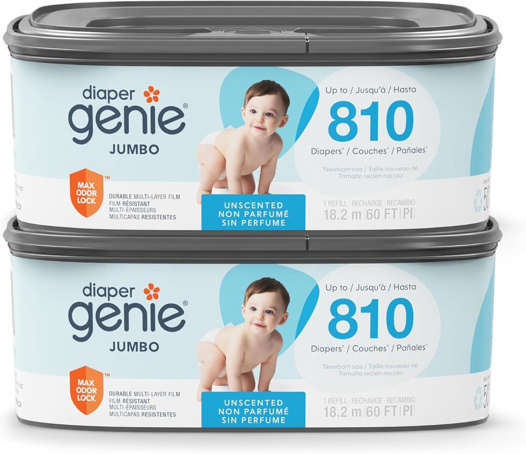 Diaper Genie Jumbo Square Refills 2-Pack with Continuous Film, 810 Count