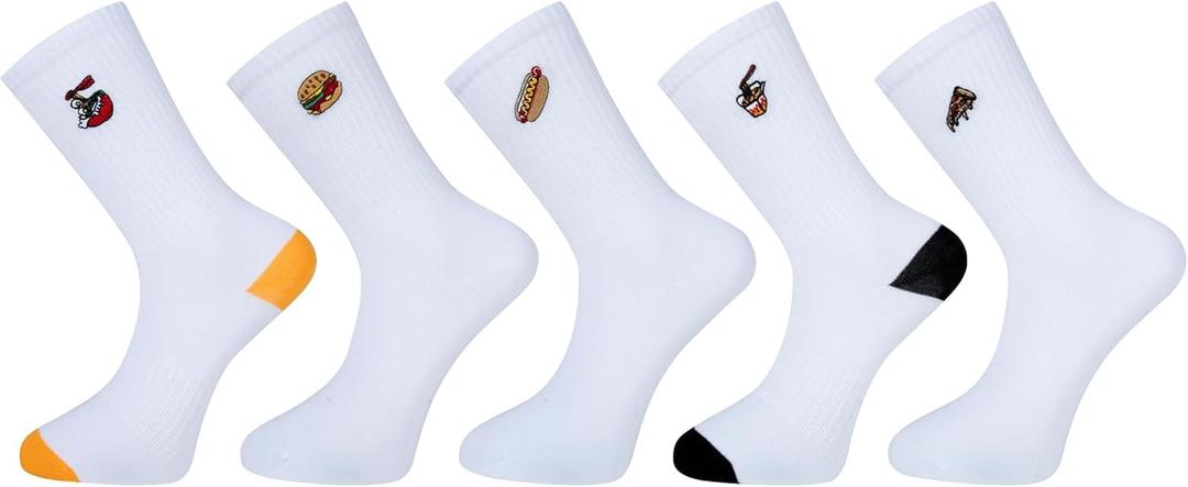 Pack of 5 Fast Food Socks, Funny Women Gifts, Mens Cotton Sock, Funky Pattern Socks, Cotton Casual Socks