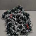 16.4 Ft Dark Green Frost Tip Metallic Tinsel Garland with 50 Warm LED Lights, Artificial Xmas Tree Decoration for Indoor Outdoor, Holiday Party Supplies