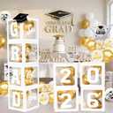 2026 Graduation Decorations, White Graduation Decorations, Balloons Boxes (4PCS) with Letters 2026 GRAD So Proud of You, Congrats Grad Decorations for High School & College