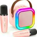 IROO Mini Karaoke Machine for Kids, 2025 Popular Birthday Gifts Toys for Girls Boys Age 3-12+, Portable Bluetooth Speaker with 2 Wireless Mics, Karafun Premium Song Family Home Party(Pinkcolor) (2 Mics, Pinkcolor)