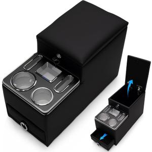 Center Console Between Seat Organizer for Minivans, SUV,Trucks, with Locking & Cup Holders,Phone Storage for Minivan &SUVs, Middle Van Floor Console Organizer Storage Box