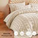 MR&HM King Size Comforter Set Beige, 7 Pieces Tufted Boho Beddding Sets, Farmhouse Style Bed in a Bag with 1 Comforter, 2 Pillow Shams, 2 Pillowcases, 1 Flat Sheet, 1 Fitted Sheet for All Seasons