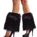 Barelove Women's Faux Fur Leg Warmers, Plush Soft Furry Fluffy Winter Long Boot Cuff Wrist Covers Boots Sleeves (Black, 7.9“), Pack 2
