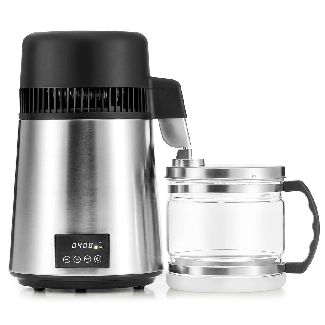 CO-Z 1.1 Gallon Water Distiller, 4L Countertop Distilled Water Machine with Timer Reservation and Glass Pot, 750W 304 Stainless Steel Distilled Water Maker for Home Office Drinking Water Purification