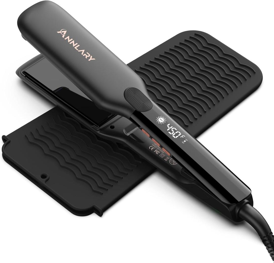 Annlary 1.75 Inches Flat Iron Hair Straightener with Heat Resistant Silicone Mat Pouch, Professional Ceramic Ionic Dual Voltage Straightener for Less Frizz, Shinier & Smoother Hair