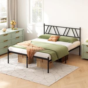 Metal Platform Bed Frame with Headboard, 14 Inches King Bed, No Box Spring Needed, Steel Slat Support, Black, Easy Assembly