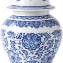 Blue and White Ginger Jar, Ceramic Chinoiserie Decorative Jars for Home, Office, Flower Vase Pocelain, Glossy Vase for Table, Living Room, Bookshelf, Mantle Fireplace, Centerpieces, 9.8"H
