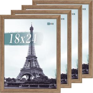 VCK 18x24 Poster Frame Set of 4 - Walnut, Gallery-Quality Wood Picture Frames, 1.1-Inch Wide Border, Polished Plexiglass, Vertical or Horizontal Wall Display for Photo/Art/Prints, Walnut