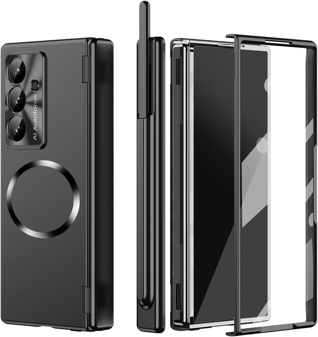 for Samsung Galaxy Z Fold 7 Case,Built-in [Screen Protector] [Hinge Protection] [Pen Holder] Full Body Protective Magnetic Phone Case for Galaxy Z Fold 7 (Black)