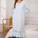 Nanxson Womens Cotton Nightgown Long Sleeve Sleepwear Vintage Victorian Lace Nightdress Loungewear (Blue, M)