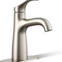 Kohler 27389-4-BN Simplice Bathroom Sink Faucet, 1 Hole, Single-Handle Bathroom Faucets with Clicker Drain, 1.2 gpm, Vibrant Brushed Nickel