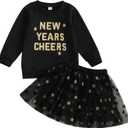 Toddler Baby Girl Christmas Outfit Deer Print Crewneck Sweatshirt Long Sleeve Shirt with Tulle Tutu Skirt Sets 2Pcs (3-4T, Black)