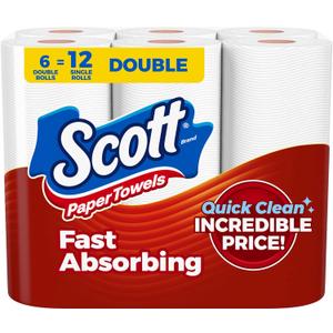 Scott Paper Towels, Choose-A-Sheet, 6 Double Rolls = 12 Regular Rolls (108 Sheets Per Roll)