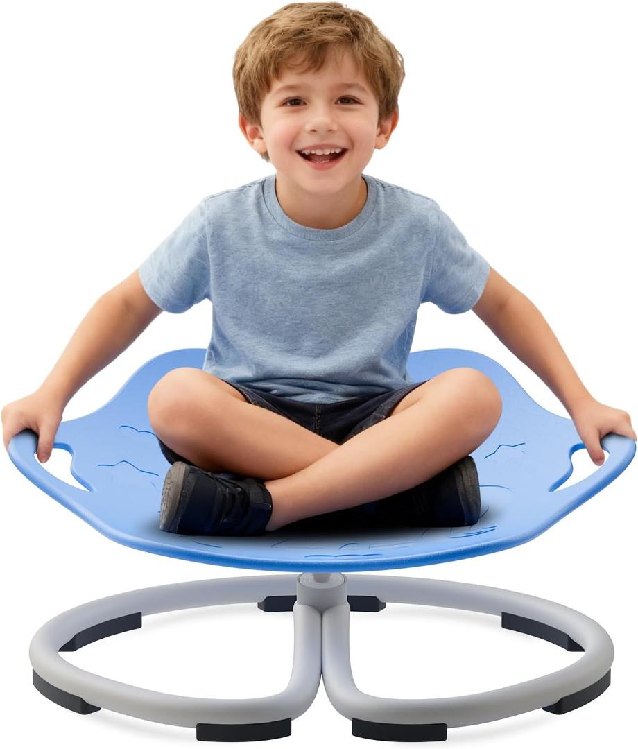 Spinning Chair for Autistic Kids, Sensory Swivel Chairs, Sit and Spin Sensory Toys with Grippable Handle Design, Trains Body Coordination, Autism ADHD Chairs Indoor Outdoor Play Equipment (Blue), Medium