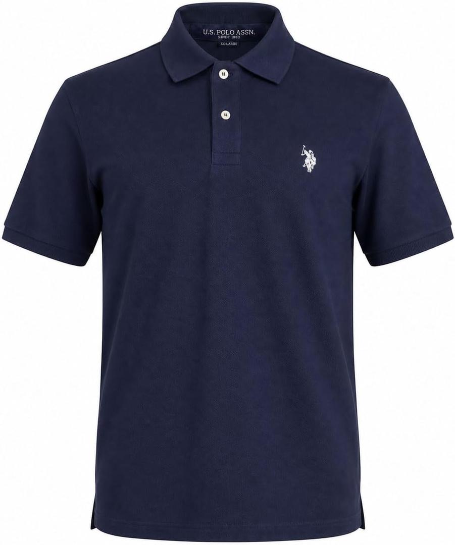 U.S. Polo Assn. Men's Classic Polo Shirt, Two-Button Closure Pique Polo Shirt, Summer Fashion Golf Shirt (Blue, M)