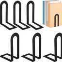 Chunful 6 Pcs Black Modern Metal Book Ends for Shelves Decorative Small Bookends Book Shelf Organizer Minimalist Design Stopper to Hold Books for Home Office (5.5 * 3.75 * 2.25inch)