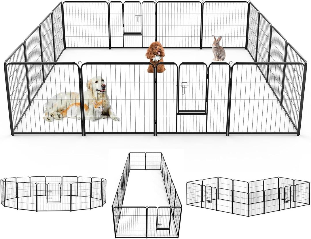SMUG Heavy-Duty Iron Dog Playpen  16 Panels 40 Durable, Rust-Resistant Pet Fence for Indoor & Outdoor Use, Secure & Spacious Pet Play Area for Dogs, Puppies & Small Animals (Black)