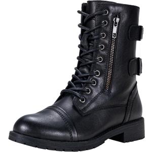 Vepose Women's Combat Boots Low Heel, Mid Calf Military Boots with Card Knife Wallet Pocket (7, Leather-Black) Vepose Women's Combat Boots Low Heel, Mid Calf Military Boots with Card Knife Wallet Pocket (7, Leather-Black)