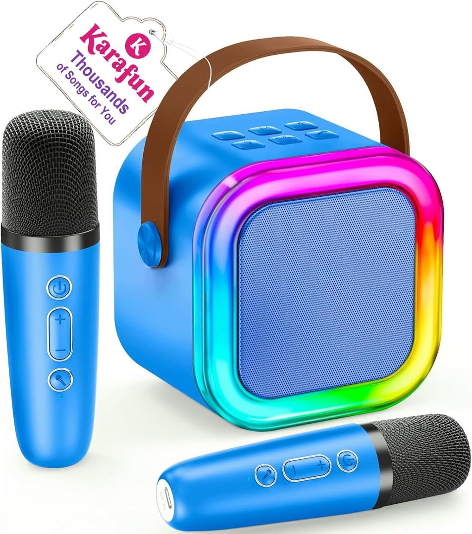 Mini Karaoke Machine for Kids, 2026 TOP Toys Birthday Gifts Ideas for Girls Ages 4, 5, 6, 7, 8, 9, 10, 12+ Years Old, Portable MP3 Player with 2 Wireless Mics for Family Home Party (Navy)