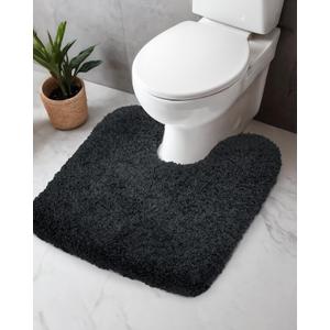 Toilet Rug U Shaped Black 23x24 Machine Washable Non Slip Toilet Floor Mat Soft Plush Contour Rug for Bathroom Floor