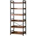 HCHQHS Adjustable 6 Tier Open Bookcase, Rustic Farmhouse Book Shelves, Industrial Wood and Black Metal Bookshelves, Mid Century Bookcase for Home Office Living Room Bedroom