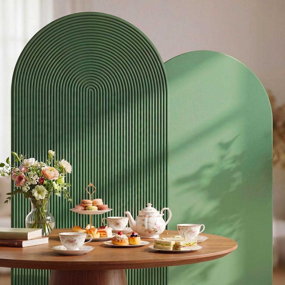 Tegeme 2 Set Wedding Arch Cover, Green Ripple & Solid Color Stretchy Backdrop Cover Spandex Fabric for 7.2 ft & 6.6 ft Round Top Arch Stand Wedding Baby Birthday Party Bridal Shower Banquet Decor